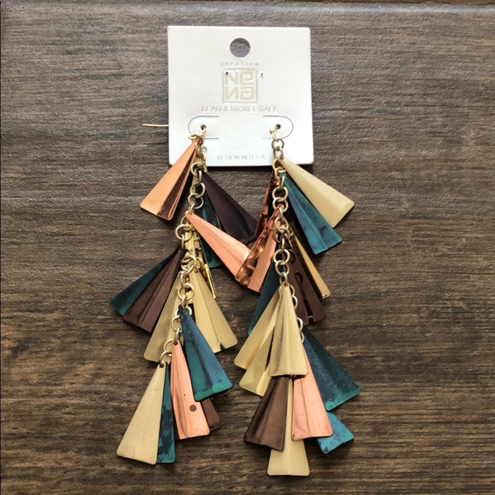 Brown Multicolor Chandelier Earrings